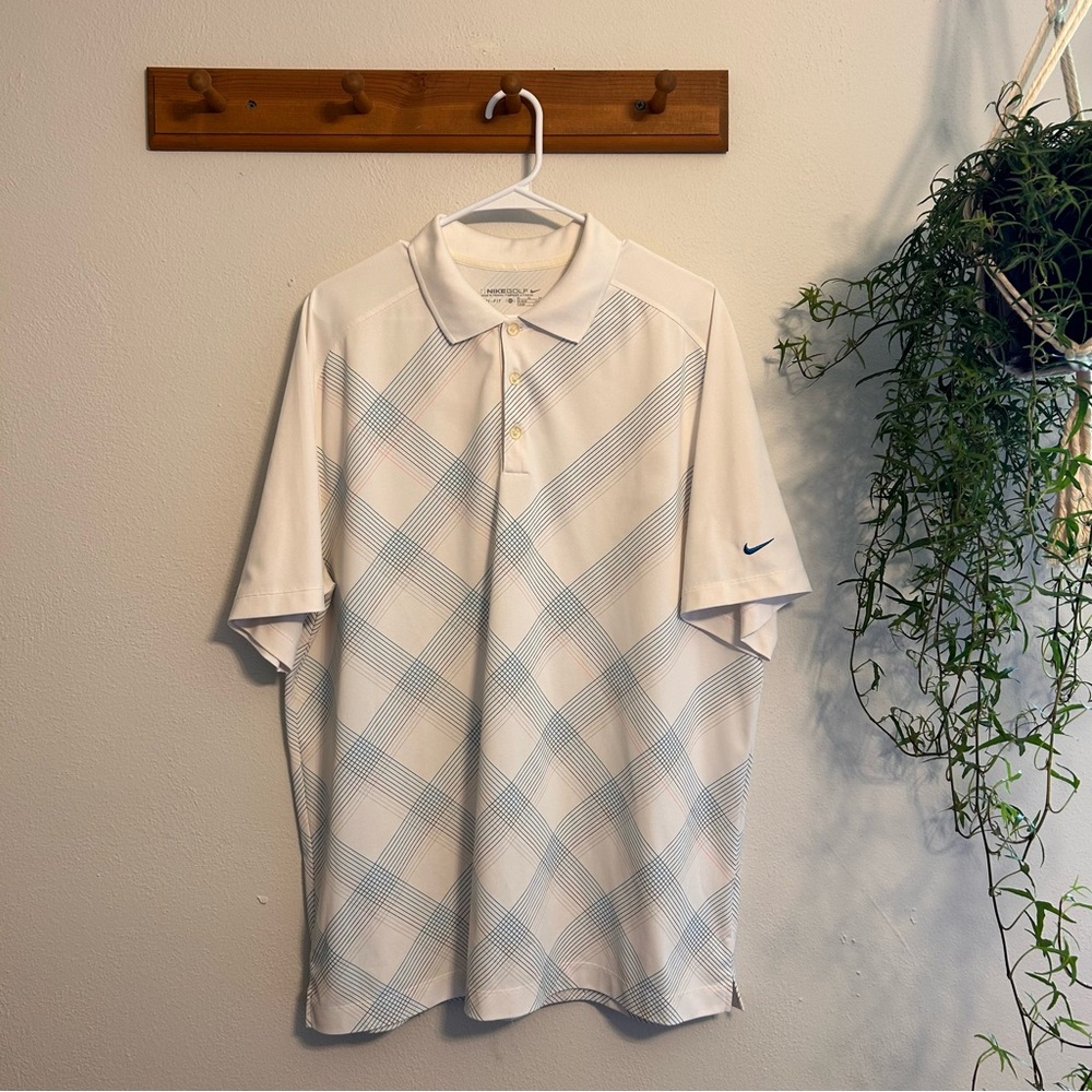 Nike White Golf Polo with Light Blue Plaid